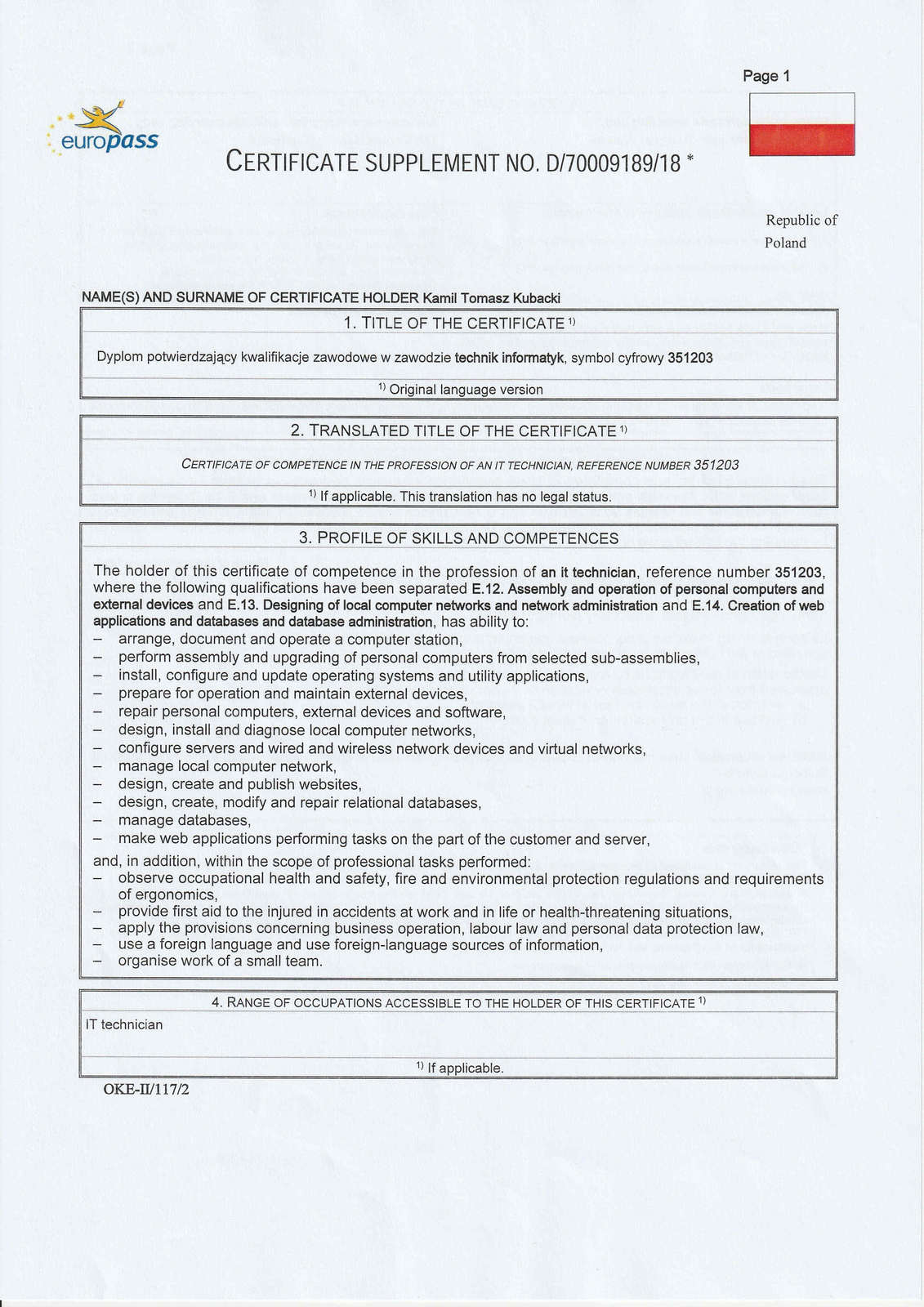 Certyficate supplement